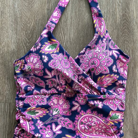 NWT Boden Levanzo Ruched Halter One Piece Swimsuit Paisley Terrace Sz 8 - Picture 2 of 6